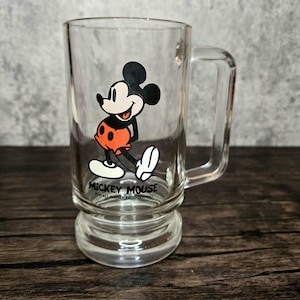 Vintage Walt Disney Mickey Mouse Charakter Cartoon Klar Footed Schweres Glas Bier, Root Beer, Eis, Sammler Trinkbecher mit Griff