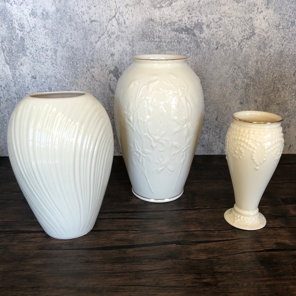 Your Choice: Various Vintage 1980s Lenox Ivory Cream Porcelain Ceramic Collectible Vases 24k Gold Gild. Wedding, Anniversary, Engagement.