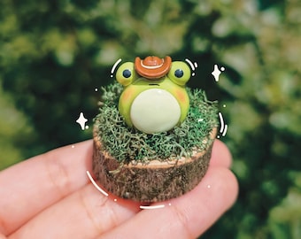 Cowboy Frog Desk Buddy, Handmade Polymer Clay Figurine, Desk