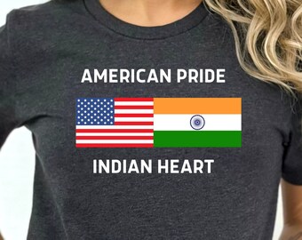 Camicia dell'amicizia India-America, t-shirt del cuore indiano dell'orgoglio americano, camicia per quelli in America con radici indiane, orgoglio dell'India, patriottismo
