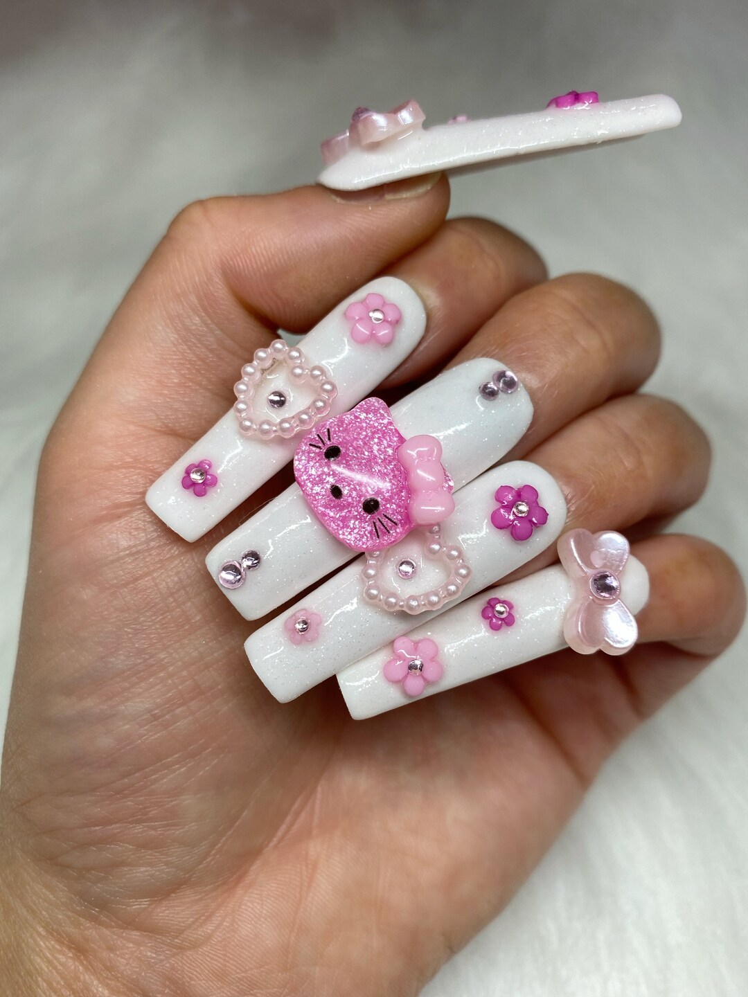 Hello Kitty Press on Nail Set Y2k Kawaii Nails Pink Hello Etsy