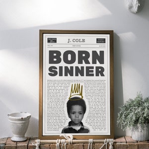 J. Cole, Born Sinner, Wall Print, Wall Art, Dorm Room Decor, Gift, Birthday, For Him/Her, Bedroom Poster