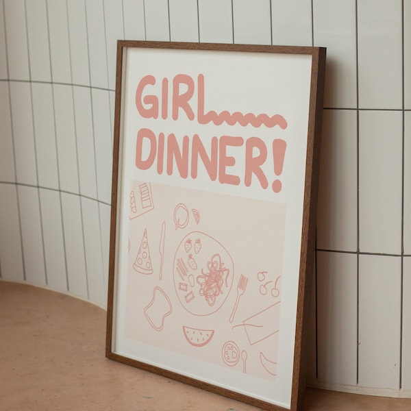Girl Dinner, Kitchen, Apartment, Decor, Wall Print, Wall Art, Dorm Room Decor, Gift, Housewarming, Birthday, For Him/Her, Bedroom Poster