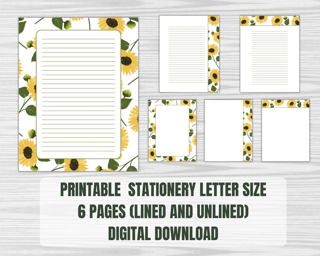 Printable Stationery Floral Sunflower Writing Paper Note - Etsy
