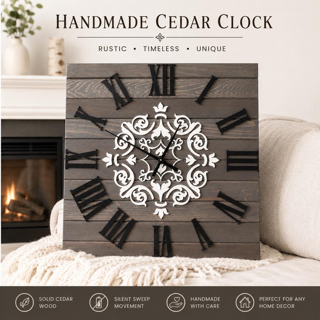 Handmade Cedar Wall Clock, Rustic Farmhouse Wooden Decor, Silent Sweep ...