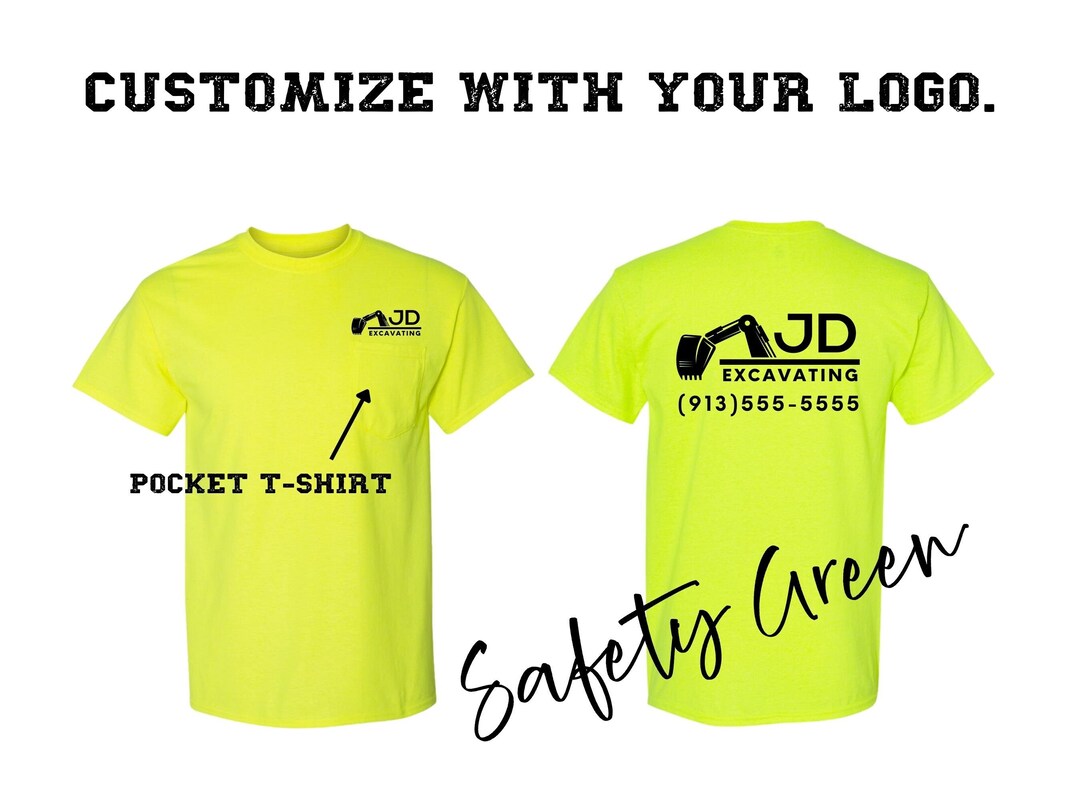 Mens Pocket Tshirt Construction Shirt Safety Green Work Etsy
