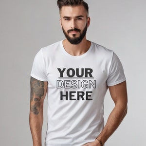 Gildan 64000 Mockup, White Tshirt Mockup 64000, Model Mock Gildan Shirt, White Softstyle Tee Mock, Lifestyle Gildan 64000 White Mockup
