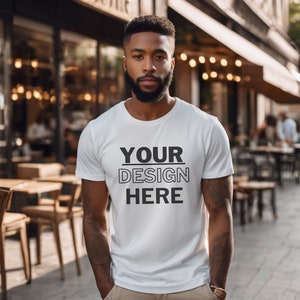 White Bella Canvas 3001 Mockup, T-Shirt Mockup, Male Model Mockup, 3001 Man T-shirt Mockup, Lifestyle Mockup, White Tee Mockup Studio