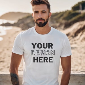 White Bella Canvas 3001 Mockup, T-Shirt Mockup, Male Model Mockup, 3001 Man T-shirt Mockup, Lifestyle Mockup, White Tee Mockup Outdoor
