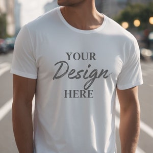 White Bella Canvas 3001 Mockup, T-Shirt Mockup, Male Model Mockup, 3001 Man T-shirt Mockup, Lifestyle Mockup, White Tee Mockup Outdoor