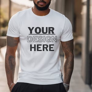 White Bella Canvas 3001 Mockup, T-Shirt Mockup, Male Model Mockup, 3001 Man T-shirt Mockup, Lifestyle Mockup, White Tee Mockup Outdoor