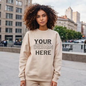 Gildan 18000 Mockup | Gildan Sand Sweatshirt Mockup | Sweatshirt Model Mockup | Gildan Sand | 18000 Sand | Simple Mockup