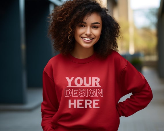 Gildan 18000 Mockup Lifestyle Gildan Red Sweatshirt Mockup Sweatshirt Model Mockup Red Gildan Crewneck Mockups Heavy Blend Sweate Etsy