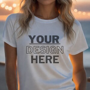 Gildan 64000 Mockup, camiseta branca Mockup 64000, modelo Mockup Gildan Shirt, camiseta branca unissex Mock Gildan, estilo de vida Gildan 64000