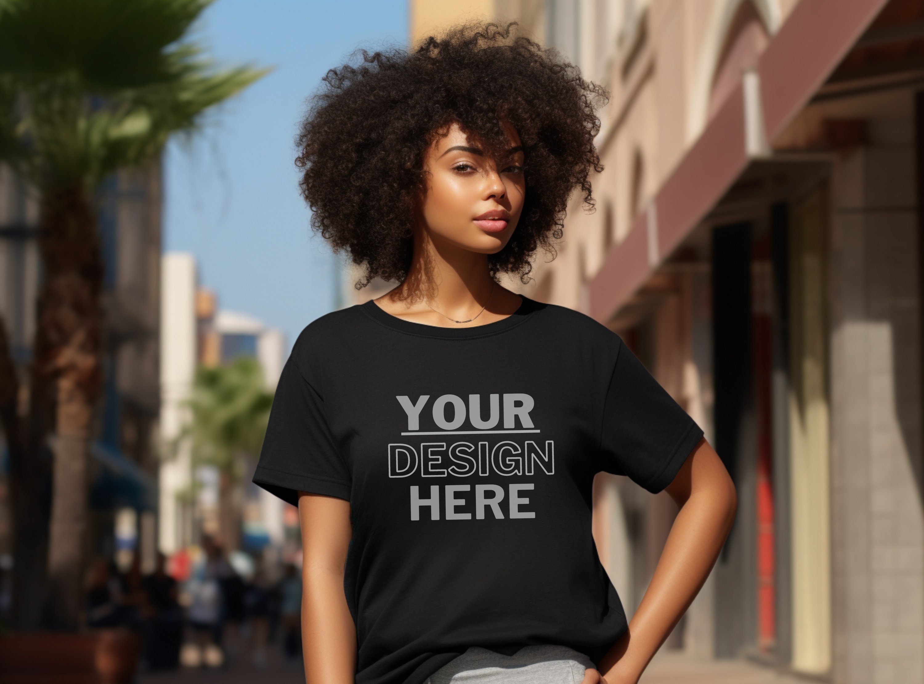 Black Model Mockup, Black Shirt Mock Up, Curvy Model Mock Up Black T-Shirt, Black Woman Mockup Dreadlocks, African American Female Model