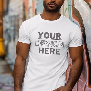 White Bella Canvas 3001 Mockup, T-Shirt Mockup, Male Model Mockup, 3001 Man T-shirt Mockup, Lifestyle Mockup, White Tee Mockup Outdoor