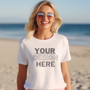 Gildan 64000 Mockup, camiseta branca Mockup 64000, modelo Mockup Gildan Shirt, camiseta branca unissex Mock Gildan, estilo de vida Gildan 64000