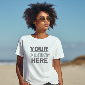 Gildan 64000 Mockup, camiseta branca Mockup 64000, modelo Mockup Gildan Shirt, camiseta branca unissex Mock Gildan, estilo de vida Gildan 64000