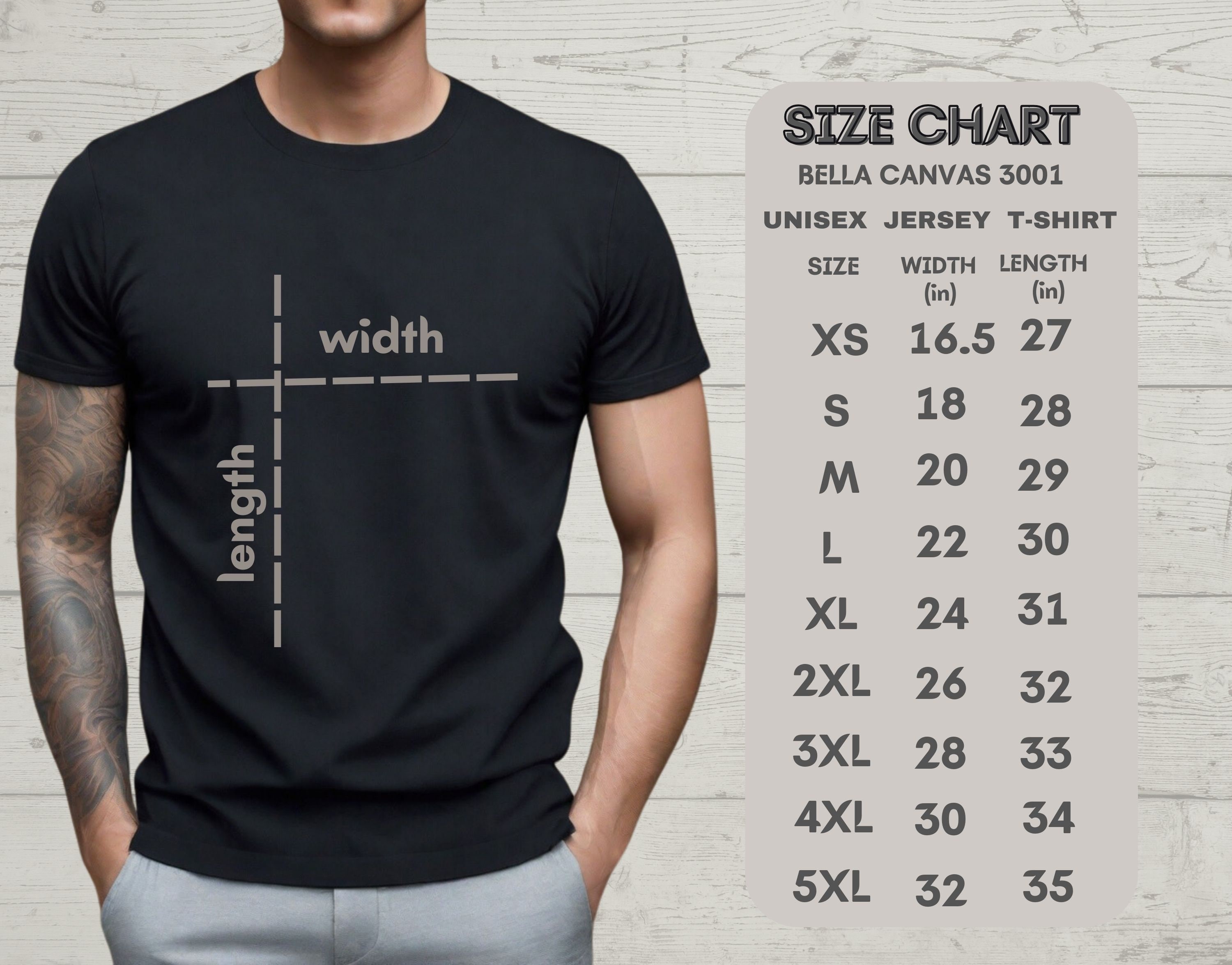 Bella Canvas 3001 Size Chart, T-shirt 3001 Size Chart, Unisex Jersey ...