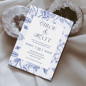 Botanical wedding invitation template; Elegant wedding invitation template; Wedding details card; digital download; printable