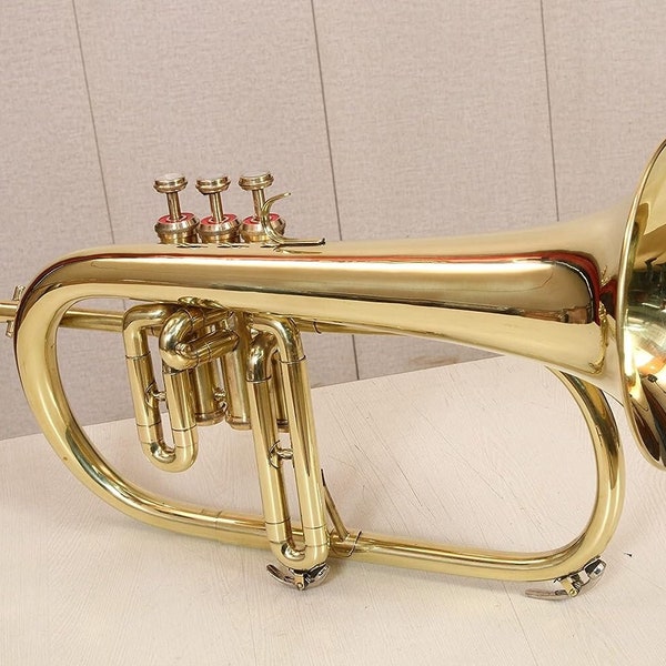 Flugel Horn 3 Valve, BB Pitch, High Brass Quality Carrying Case, Gloves & Including Mouthpiece (GOLD)