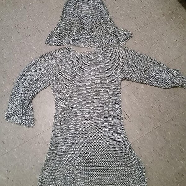 Halloween Costumes Chainmail Shirt with Hood | Aluminum Chain mail Shirt Butted With Coif