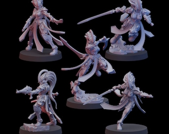 5x Space Elves Bone Sirens, 32mm Tabletop Miniatures, 16K Resin
