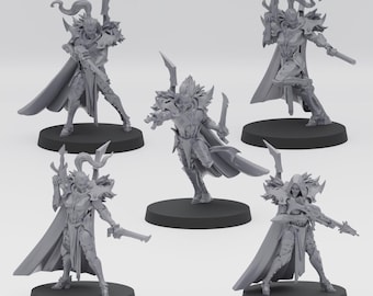 5x Space Dark Elves Reavers, 32mm Tabletop Miniatures, 16K Resin