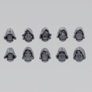 Hooded Knight Heads (10) - GreyTide Collection / Proxies / Kitbash / 32mm