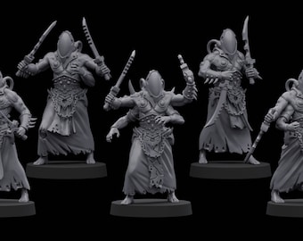 5x Space Dark Elves Flayers, 32mm Tabletop Miniatures, 16K Resin