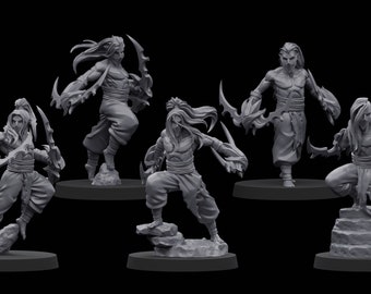 5x Space Dark Elves Etheric Blades, 32mm Tabletop Miniatures, 16K Resin