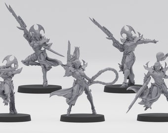 5x Space Dark Elves Hunter, 32mm Tabletop Miniatures, 16K Resin