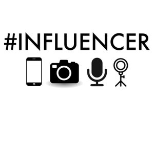 Influencer Instant Digital Print #INFLUENCER with Cell Phone, Camera, Microphone, and Ring Light symbols - Content Creator