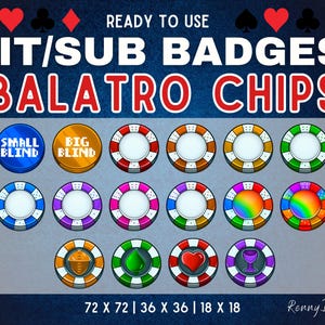 Balatro Bit & Sub Badges | Poker Twitch Badges | Balatro Poker Chip Icons | Poker Chips Channel Point Redeem PNGs