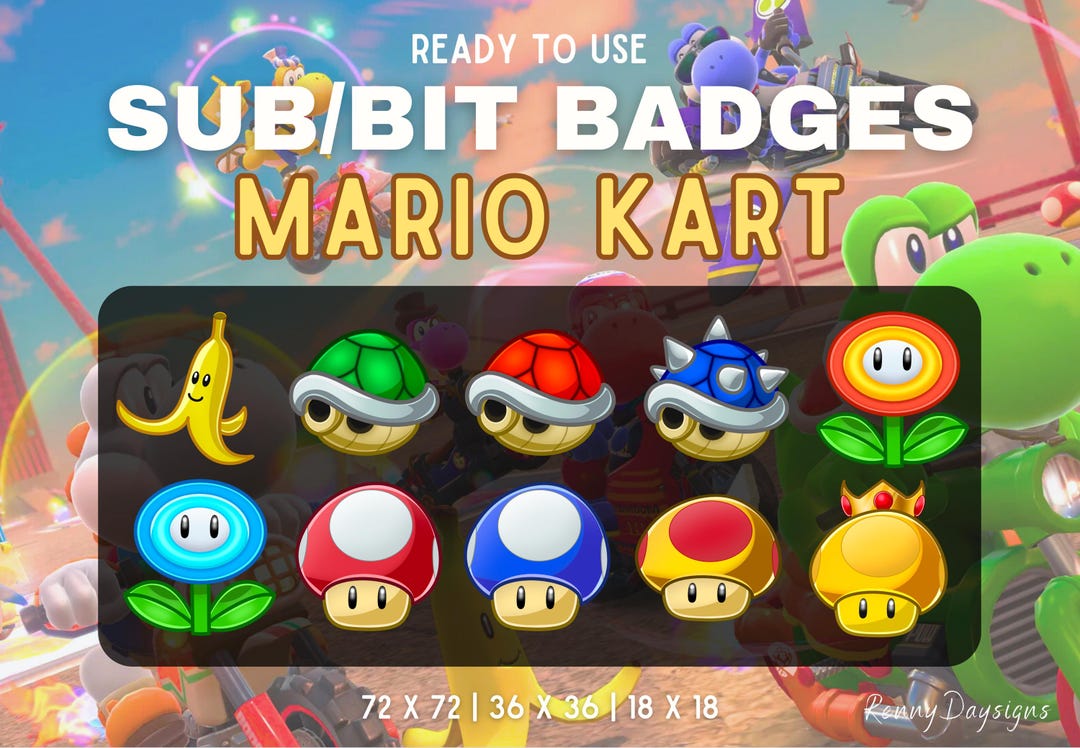 Mario Kart Sub & Bit Badges - Mario Kart Items Twitch Badge Set | Red ...