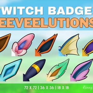 Pokemon Sub & Bit Badges – Eeveelution Twitch Badge Set | Eevee Evolution Inspired | 9-Pack Digital Download