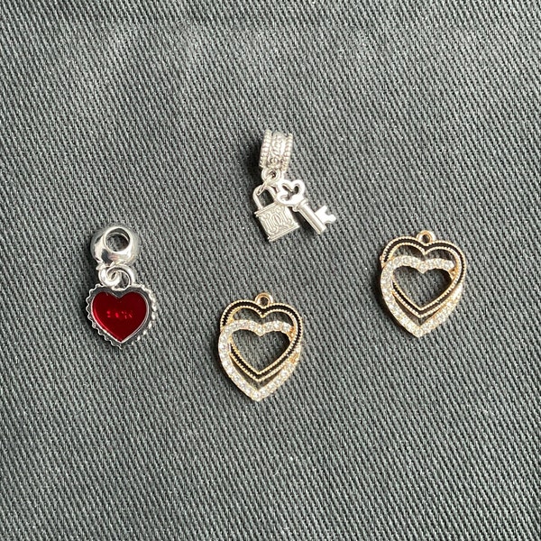 Assortiment de pendentifs d'amour pour bracelet, collier, porte-clés, pendentifs en forme de cœur, pendentif pour fils, serrure et clé