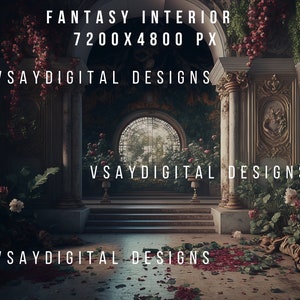 5 Fantasy Interior Digital Backdrops/Overlays for  your creative mind, 300 PPI (7200x4800px)