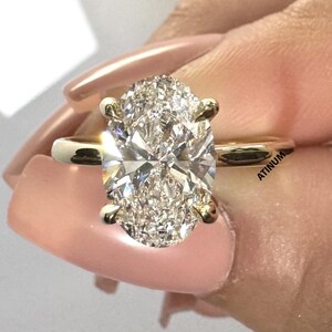 2.50 CT Oval Lab Diamond Engagement Ring 14K Yellow Gold Lab Grown Diamond Hidden Halo Ring Single Oval Diamond Ring Lab Created Diamond