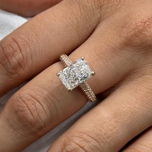 3 Carat IGI Certified Elongated Radiant Cut Lab Grown Diamond Engagement Ring 14k White Gold Hidden Halo Diamond Ring Wedding Gift For Her