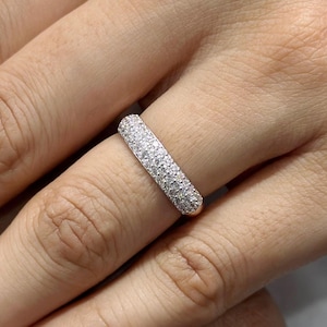 Diamond Dome Ring 14k Solid Gold Lab Grown Band Pave Dome Ring Chunky Ring Statement Ring Gold Bubble Ring Handmade Diamond Band For Her