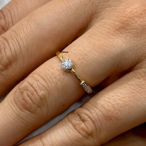 14K Solid Gold Wedding Ring Round Dainty Diamond Ring Moissanite Diamond Ring Women Minimalist Stackable Ring Gold Anniversary Gift for Her