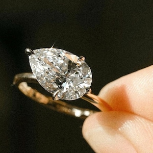 2 Ct Pear Cut Moissanite Diamond Wedding Ring 14K White Gold Hidden Halo East West Diamond Engagement Ring CLassic Anniversary Gift RIng