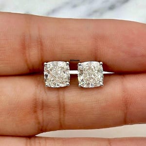3 Ct Cushion Certified Lab Grown Diamond Stud Earring 14k White Gold Minimalist Jewelry Everyday Wear Stud Earring Gift For Wife/Mother/Girl