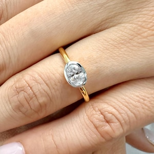 Oval Cut Lab Grown Diamond Solitaire Ring IGI Certified Bezel Set Engagement Ring Oval CVD Diamond Yellow Gold Ring Anniversary Gift For Her