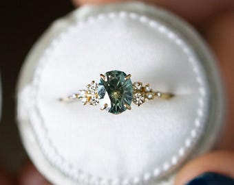 Vivid Sapphire Moissanite Wedding Ring Antique Engagement Ring Intricate Setting Sprinkled With White Diamond Accents Promise Ring For Girl