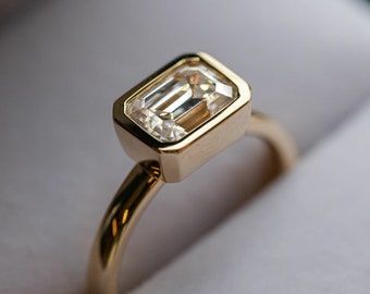 1.5 Ct Emerald Cut Flush Accent Wedding Ring 14K Yellow Gold Wedding Ring Gift For Women Solitaire Diamond Anniversary Gift Ring Bridal Ring
