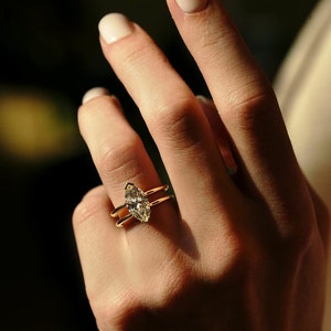 Marquise Cut Infinity Double Shank Wedding Ring 14K Yellow Gold Prong Accent Engagement Ring Moissanite Diamond Statement Ring Gift For Her
