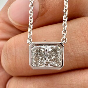 Radiant Diamond Necklace 14K Lab Radiant Diamond Bezel Necklace Radiant Shaped Lab Diamond Solitaire Necklace Radiant Necklace IGI Certified