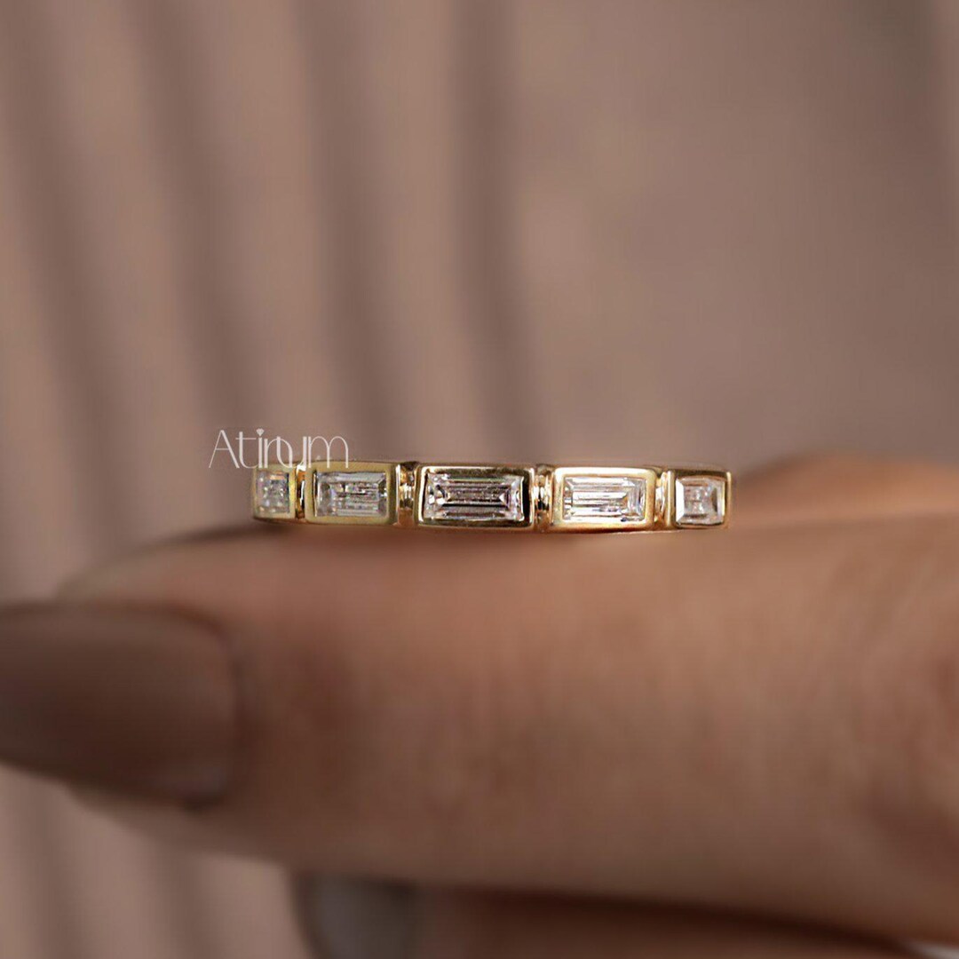 Half Eternity Baguette Cut Moissanite Wedding Band Women Bezel Set ...